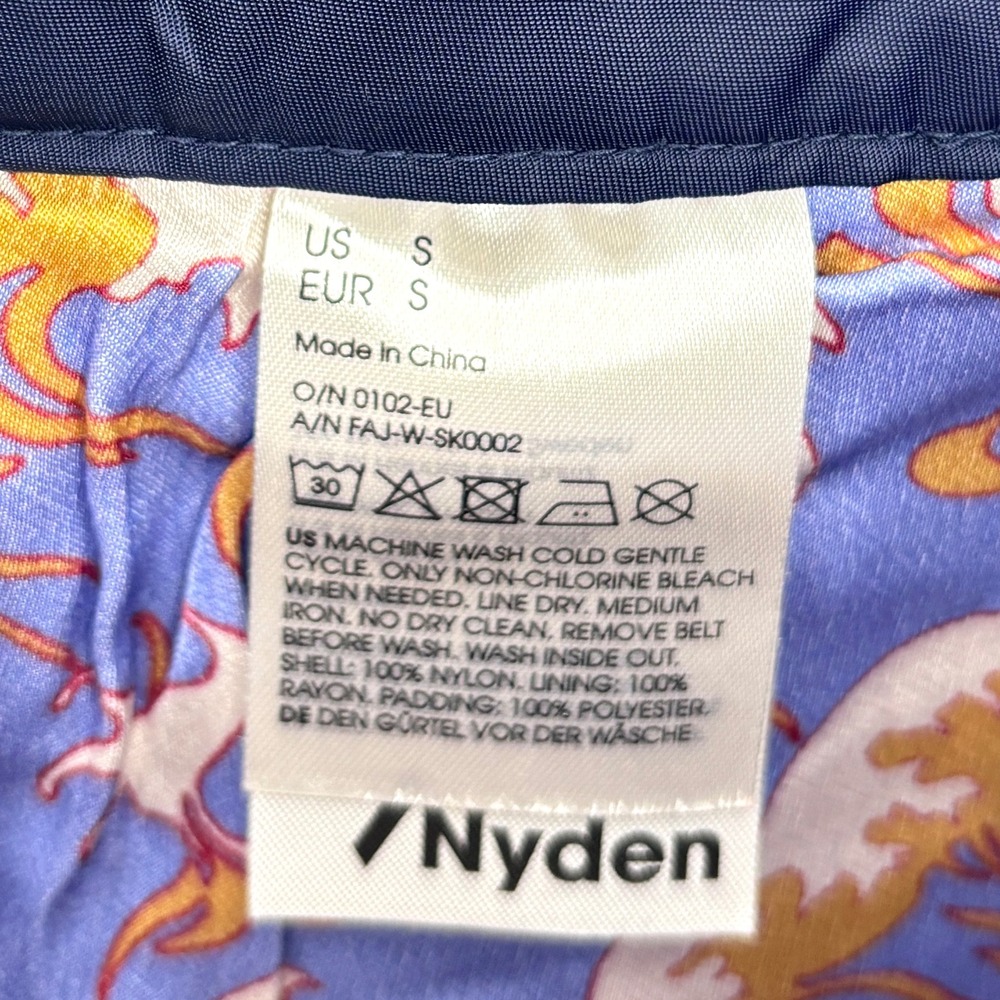 Farren Jean Andrea x Nyden H&M Mini Skirt Nylon Zip Belted Navy Wave Print S - Picture 4 of 10